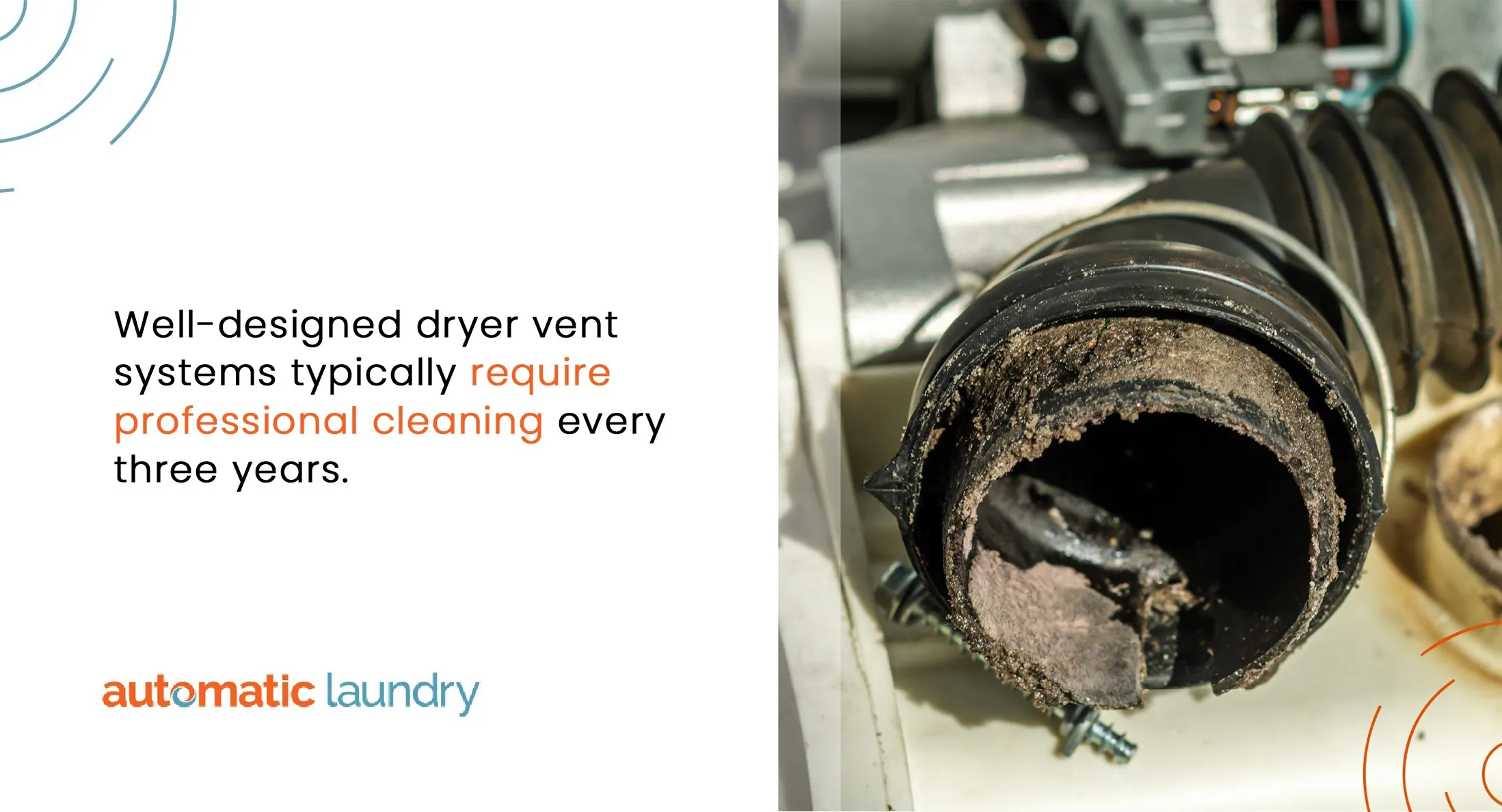 Well-designed dryer vent systems typically require professional cleaning every three years.
