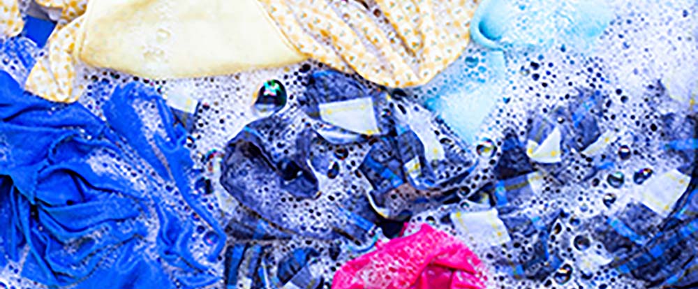 Clothing items seen in soapy water